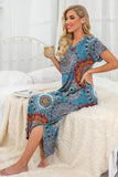 Womens Long Nightgown Short Sleeve Nightshirt V-Neck Soft With Pockets