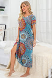Womens Long Nightgown Short Sleeve Nightshirt V-Neck Soft With Pockets