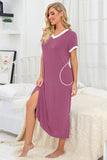 Womens Long Nightgown Short Sleeve Nightshirt V-Neck Soft With Pockets