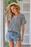 Casual Tops Short Sleeve V-Neck Shirts Loose Blouse Basic T-Shirt - Animal Print