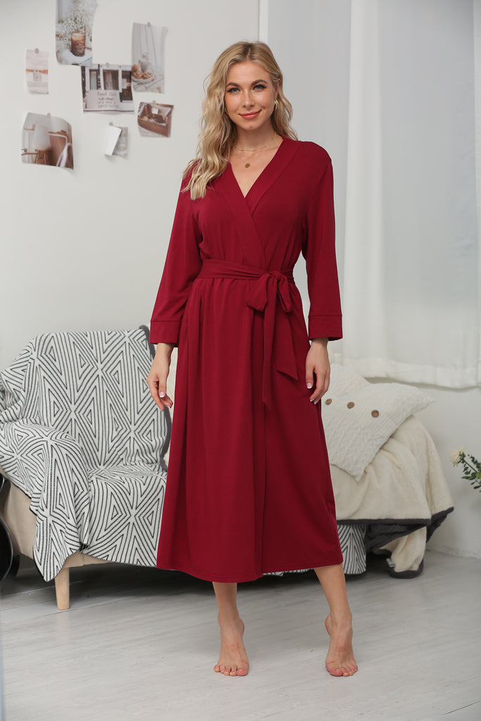 Solid Kimono V-neck Ladies Loungewear