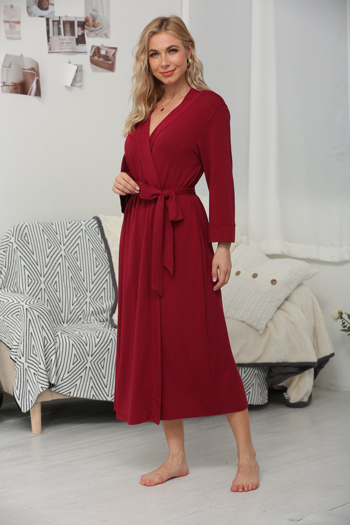 Solid Kimono V-neck Ladies Loungewear