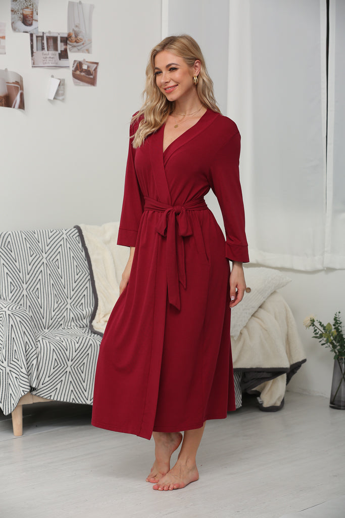 Solid Kimono V-neck Ladies Loungewear