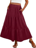 JWD Summer Maxi Skirt for Women Boho Lightweight Flowy Tiered Long Beach Skirts with Pockets