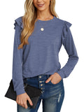 JWD Long Sleeve Shirts for Women Knit Tops Casual Crewneck Ruffle Tops Loose Fit
