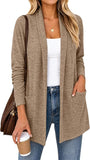 JWD Women's Open Front Cardigan with Pockets Long Sleeve Lightweight Casual Sweater