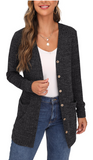 JWD Long Cardigans for Women Long Sleeve Open Front Cardigan Lightweight Button Down Vee Neck Ribbed Knit Sweater Outerwear with Pocket