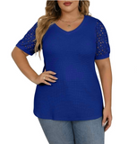 JWD Plus Size Tops For Women Summer Blouse Waffle Knit Short Lace Sleeve Shirts Plus Size Womens Clothes