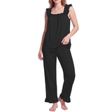JWD Womens Two Piece Pajama Set Soft Sleeveless Ruffle Strap Cami Top and Long Pants Lightweight Lounge Sleepwear