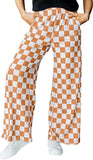 JWD Women's Checkered Wide Leg Pants Casual Elastic Waist Comfy Loose Fit Trousers with Pockets