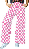 JWD Women's Checkered Wide Leg Pants Casual Elastic Waist Comfy Loose Fit Trousers with Pockets