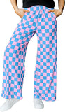 JWD Women's Checkered Wide Leg Pants Casual Elastic Waist Comfy Loose Fit Trousers with Pockets