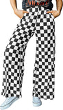 JWD Women's Checkered Wide Leg Pants Casual Elastic Waist Comfy Loose Fit Trousers with Pockets