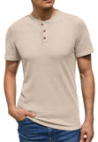 GIRUNS Men's Short Sleeve Waffle Henley Casual Henley T-Shirts for Men