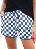 JWD Women's Checkered Shorts Elastic Waist with Drawstring Plaid Short Pants Beach Summer with Pockets