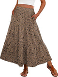 JWD Summer Maxi Skirt for Women Boho Lightweight Flowy Tiered Long Beach Skirts with Pockets