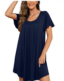 JWD Womens Nightgown Short Sleeves Sleepwear Soft Loose Sleepshirt Scoopneck Pleated Nightshirt