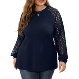 JWD Plus Size Tops for Women Lace Sleeve Blouse Waffle Knit Long/Short Sleeve Shirts