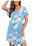 JWD Womens Nightgown Short Sleeves Sleepwear Soft Loose Sleepshirt Scoopneck Pleated Nightshirt