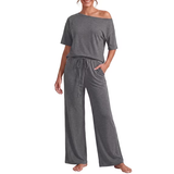 JWD Women's 2 Piece Pajama Set Off-Shoulder Short Sleeve Top And Wide Leg Lounge Pants Soft Cozy Sleepwear Loungewear