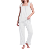 JWD Womens Two Piece Pajama Set Soft Sleeveless Ruffle Strap Cami Top and Long Pants Lightweight Lounge Sleepwear