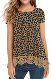 JWD Women's Tops Short Sleeve Lace Trim O-Neck A Line Tunic Blouse Royal