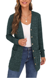 JWD Long Cardigans for Women Long Sleeve Open Front Cardigan Lightweight Button Down Vee Neck Ribbed Knit Sweater Outerwear with Pocket