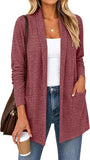 JWD Women's Open Front Cardigan with Pockets Long Sleeve Lightweight Casual Sweater