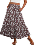 JWD Summer Maxi Skirt for Women Boho Lightweight Flowy Tiered Long Beach Skirts with Pockets