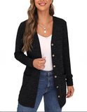 JWD Long Cardigans for Women Long Sleeve Open Front Cardigan Lightweight Button Down Vee Neck Ribbed Knit Sweater Outerwear with Pocket