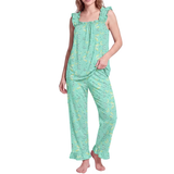 JWD Womens Two Piece Pajama Set Soft Sleeveless Ruffle Strap Cami Top and Long Pants Lightweight Lounge Sleepwear