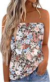 JWD Women's Floral Tube Tops Casual Summer Backless Strapless Top Sleeveless Bandeau Tanks Shirt