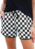 JWD Women's Checkered Shorts Elastic Waist with Drawstring Plaid Short Pants Beach Summer with Pockets