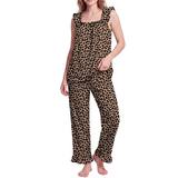 JWD Womens Two Piece Pajama Set Soft Sleeveless Ruffle Strap Cami Top and Long Pants Lightweight Lounge Sleepwear