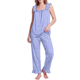 JWD Womens Two Piece Pajama Set Soft Sleeveless Ruffle Strap Cami Top and Long Pants Lightweight Lounge Sleepwear