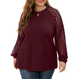 JWD Plus Size Tops for Women Lace Sleeve Blouse Waffle Knit Long/Short Sleeve Shirts