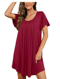 JWD Womens Nightgown Short Sleeves Sleepwear Soft Loose Sleepshirt Scoopneck Pleated Nightshirt