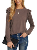 JWD Long Sleeve Shirts for Women Knit Tops Casual Crewneck Ruffle Tops Loose Fit