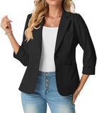 JWD Women's Slim Fit 3/4 Sleeve Notched Lapel Blazer - One Button Business Office Jacket with Pockets