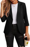 JWD Women's Casual 3/4 Ruched Sleeve Blazer - Slim Fit Open Front Notched Lapel Work Office Suit Jacket with Pockets