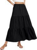 JWD Summer Maxi Skirt for Women Boho Lightweight Flowy Tiered Long Beach Skirts with Pockets
