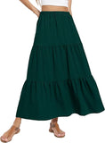 JWD Summer Maxi Skirt for Women Boho Lightweight Flowy Tiered Long Beach Skirts with Pockets