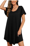 JWD Womens Nightgown Short Sleeves Sleepwear Soft Loose Sleepshirt Scoopneck Pleated Nightshirt