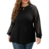 JWD Plus Size Tops for Women Lace Sleeve Blouse Waffle Knit Long/Short Sleeve Shirts
