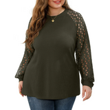 JWD Plus Size Tops for Women Lace Sleeve Blouse Waffle Knit Long/Short Sleeve Shirts