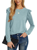 JWD Long Sleeve Shirts for Women Knit Tops Casual Crewneck Ruffle Tops Loose Fit