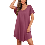 JWD Womens Nightgown Short Sleeves Sleepwear Soft Loose Sleepshirt Scoopneck Pleated Nightshirt
