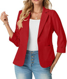 JWD Women's Slim Fit 3/4 Sleeve Notched Lapel Blazer - One Button Business Office Jacket with Pockets