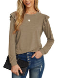 JWD Long Sleeve Shirts for Women Knit Tops Casual Crewneck Ruffle Tops Loose Fit