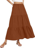 JWD Summer Maxi Skirt for Women Boho Lightweight Flowy Tiered Long Beach Skirts with Pockets